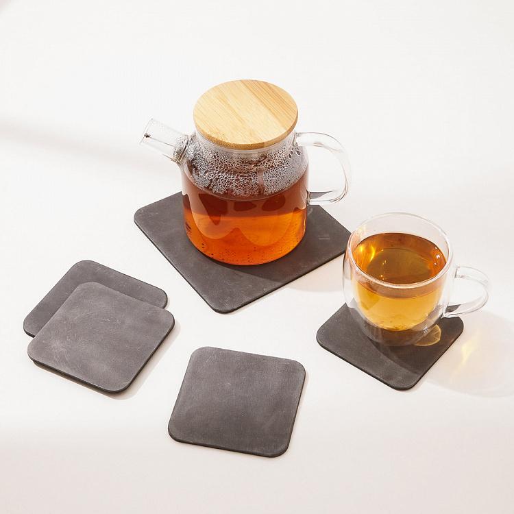 Набор из пяти квадратных подставок под стаканы и чайник Смоки Set Of 5 Square Coasters Smoky