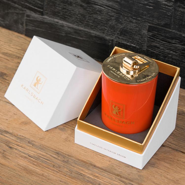 Арома-свеча в оранжевом стакане с золотой крышкой Лайм Aroma Candle In Orange Glass With Gold Lid Lime