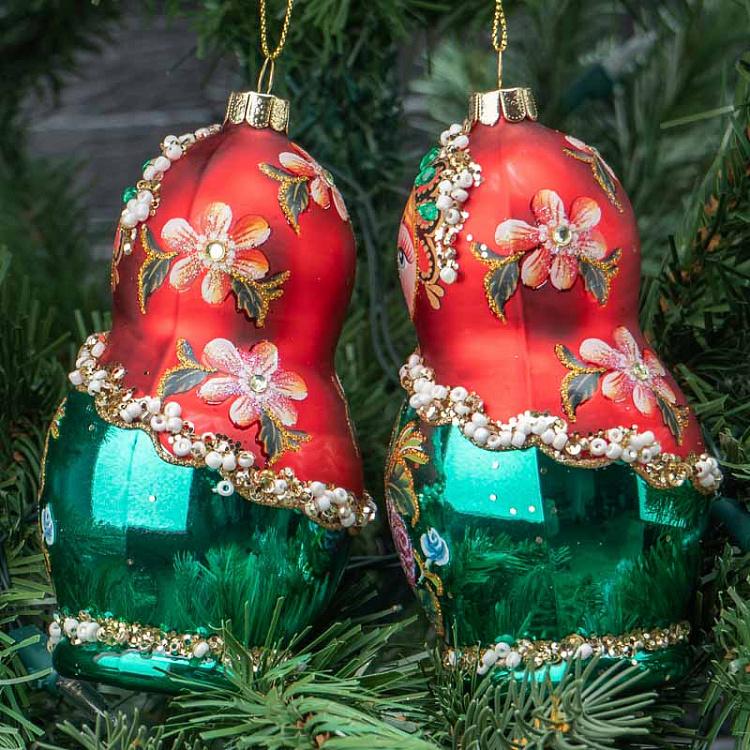 Набор из 2-х ёлочных игрушек Матрёшки Set Of 2 Glass Matryoshka Dolls Red/Green 10,5 cm