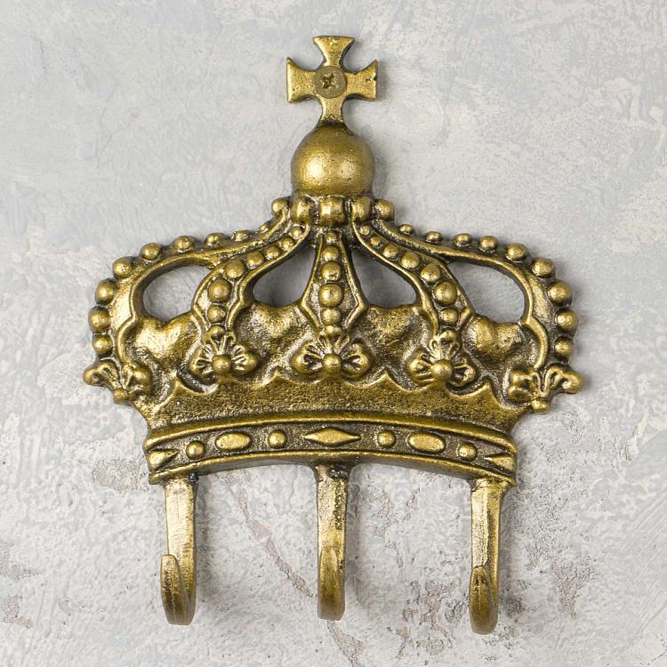 Трёхместная настенная вешалка Корона с патиной Triple Hook Crown Gold Patina