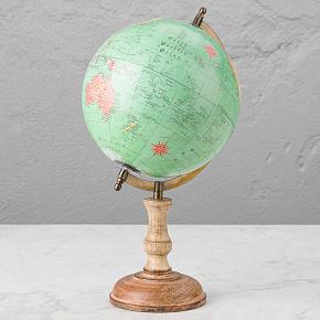 Colored Globe On Base Mango Wood