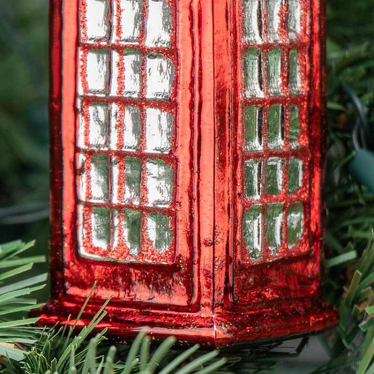 Ёлочная игрушка Лондонская телефонная будка Glass London Phone Booth Red 12,5 cm