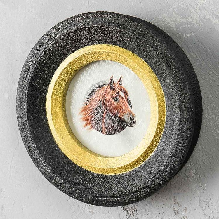 Brown Horse Painting In Round Frame