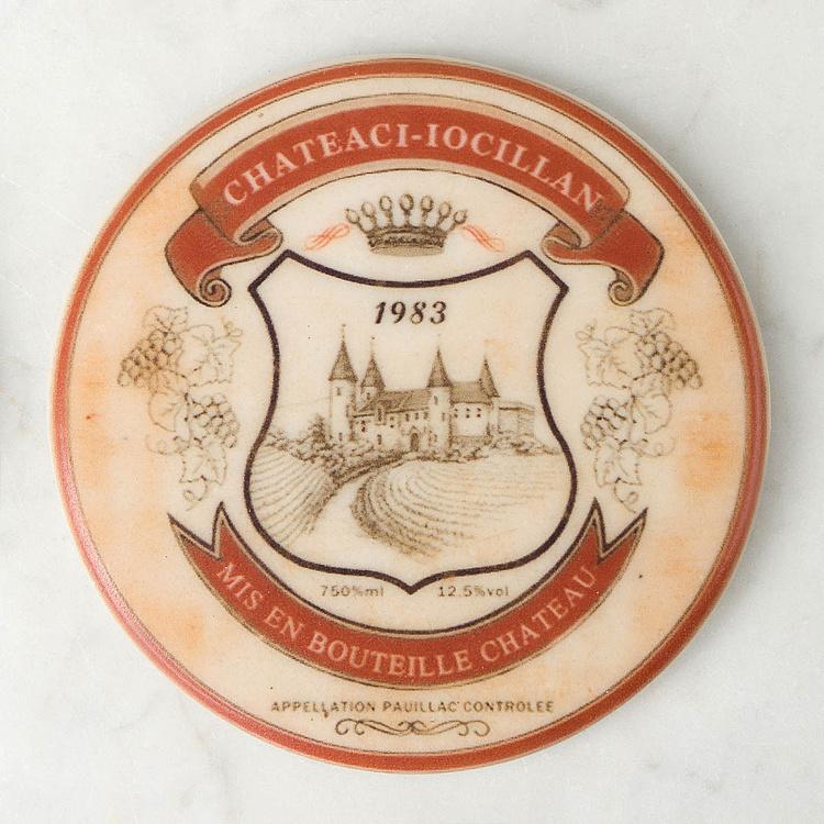 Набор из четырёх круглых подставок под стаканы Винные этикетки Set Of 4 Stone Coasters Wine Labels