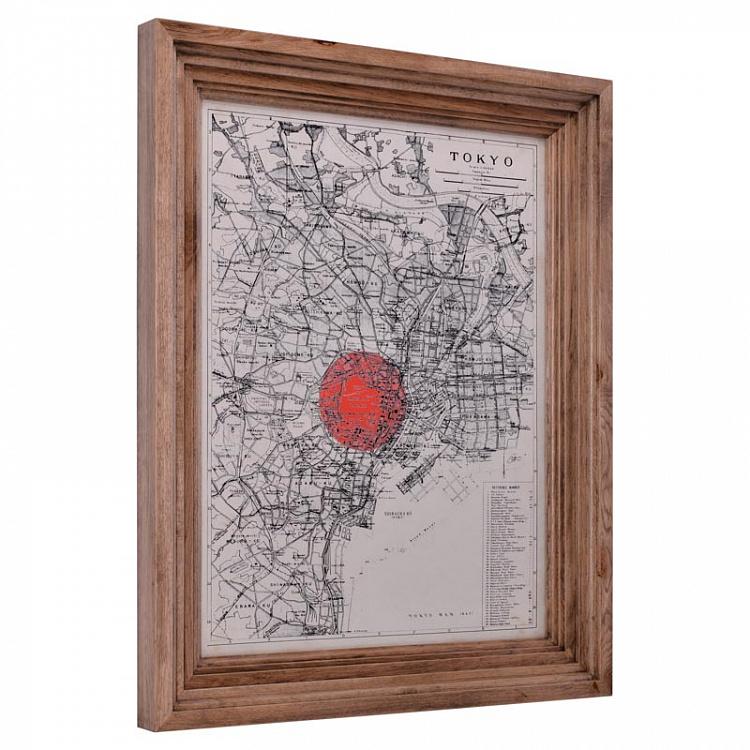 Картина-принт Карта Токио, рама из высветленного дуба Classic Map Tokyo, Weathered Oak