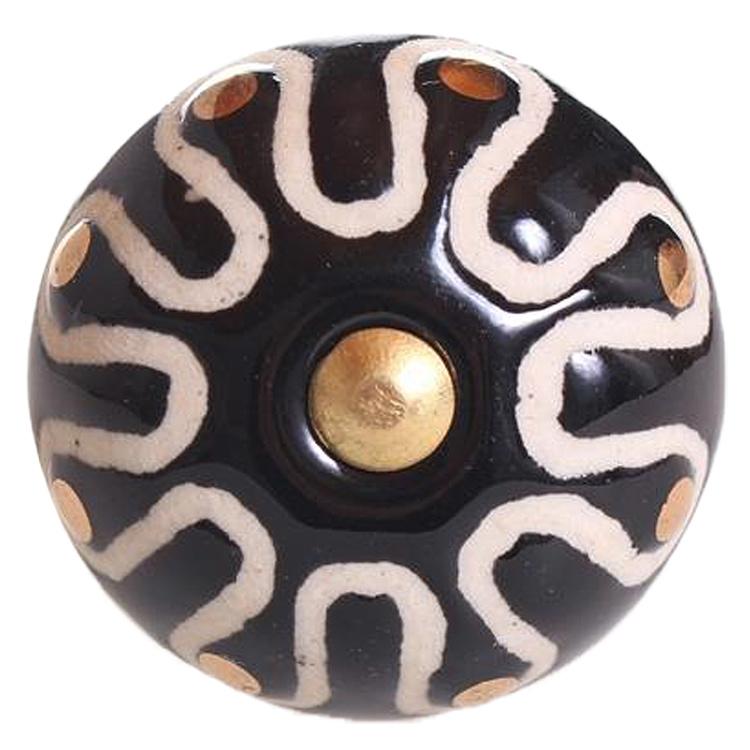 Мебельная ручка Чёрно-белый цветок Flower Vintage Knob Black