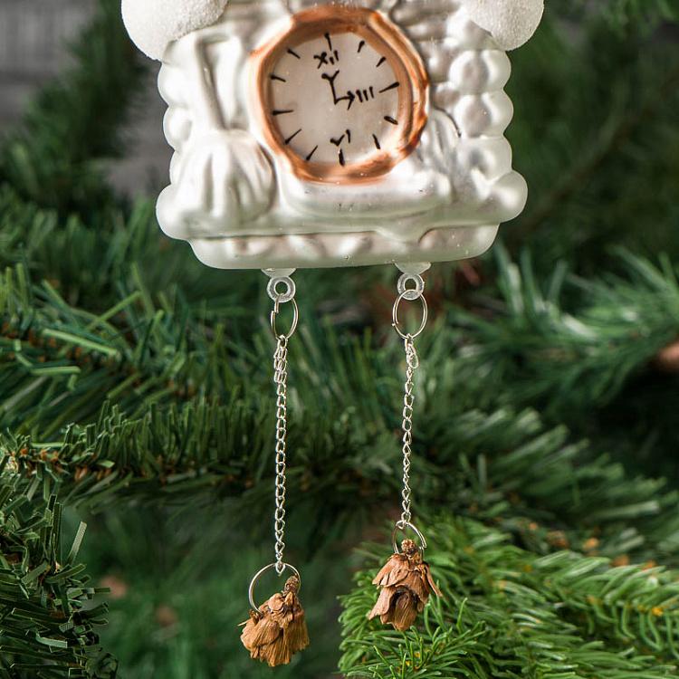 Ёлочная игрушка Ходики с оленем Deer Pendulum Clock Glass Hanger 13 cm