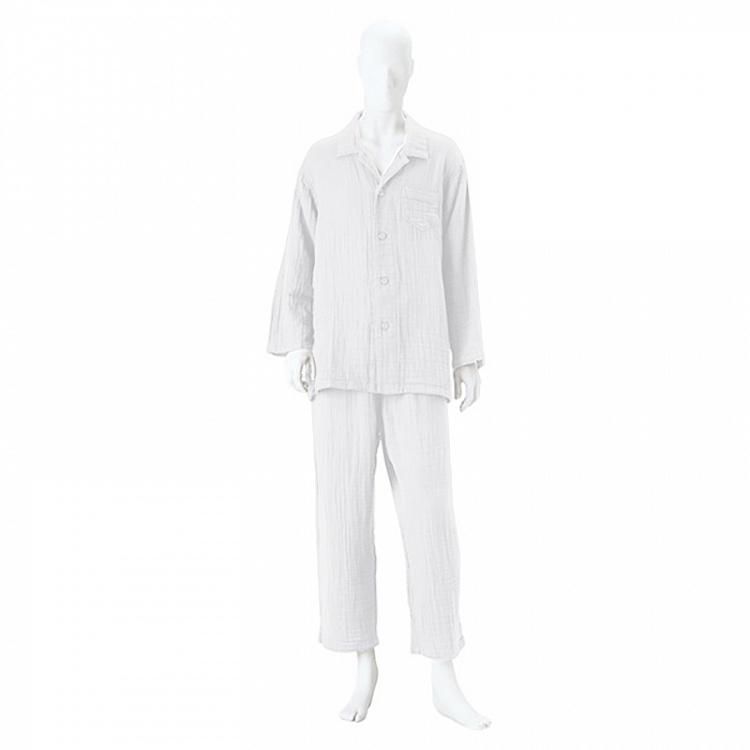 Crepe Gauze Pajamas Sleep Wear White XL