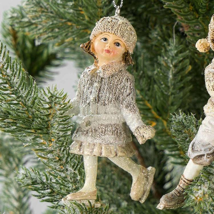 Набор из двух ёлочных игрушек Дети на коньках Set Of 2 Skating Snowkids Cream 10,5 cm