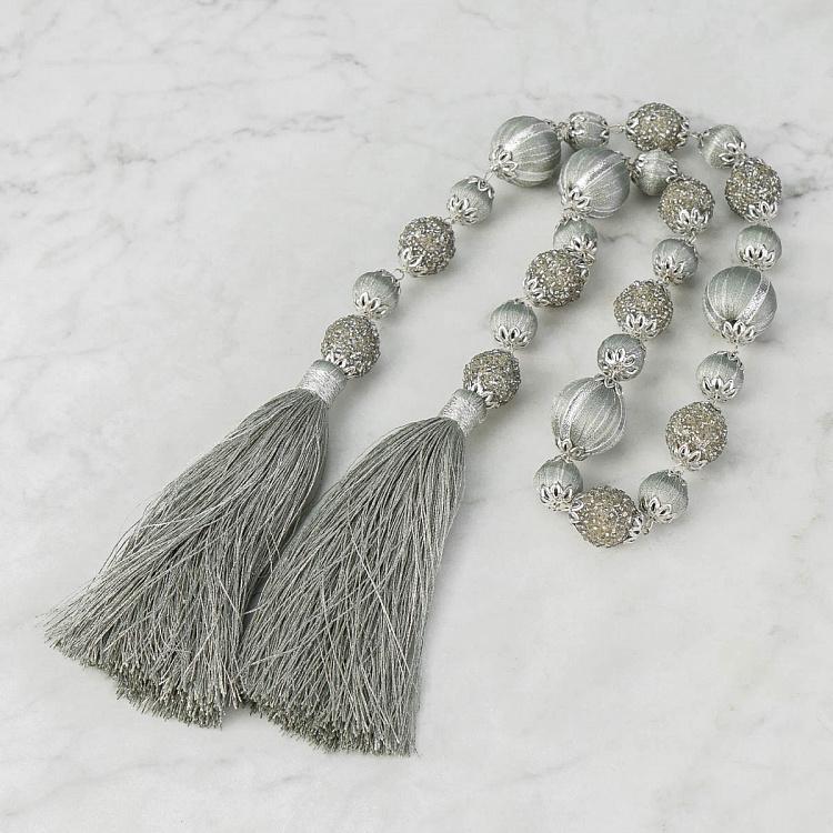 Silver Beads Garland With Mint Tassels