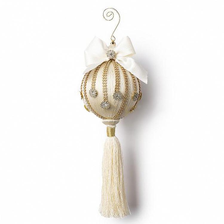 Rhinestones Beige Ball Pendant With Tassel 26 cm