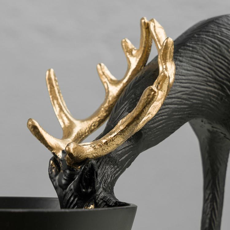 Подставка для мелочей Чёрный олень на водопое Deer Golden Horns Trinket Tray Black
