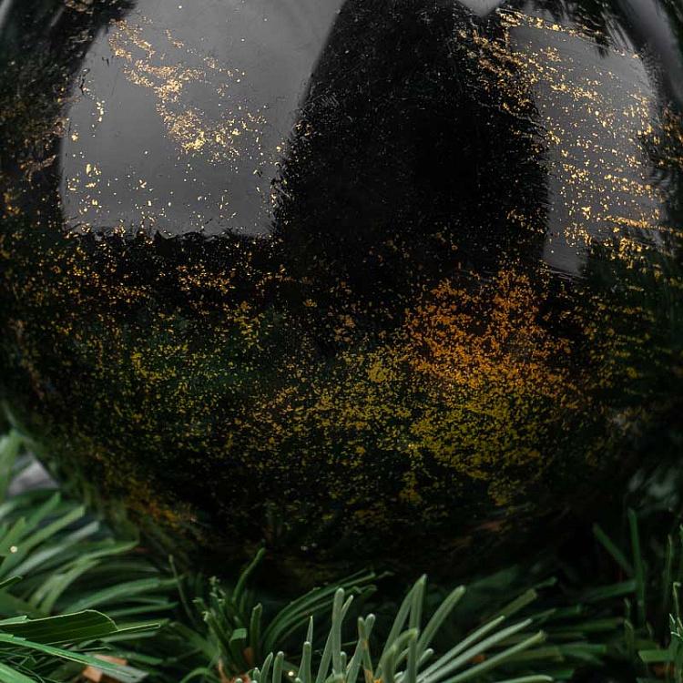Чёрный ёлочный шар Золотой лист Glass Gold Leaf Ball Black 10 cm