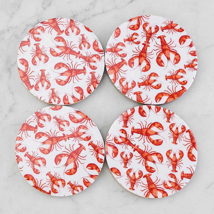 Набор из четырёх подставок под стаканы из дерева манго Лобстеры Set Of 4 Coasters Lobsters Mango Wood