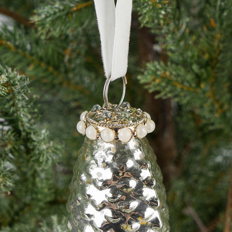 Ёлочная игрушка Серебристая шишка Glass Pine Cone Silver 15 cm