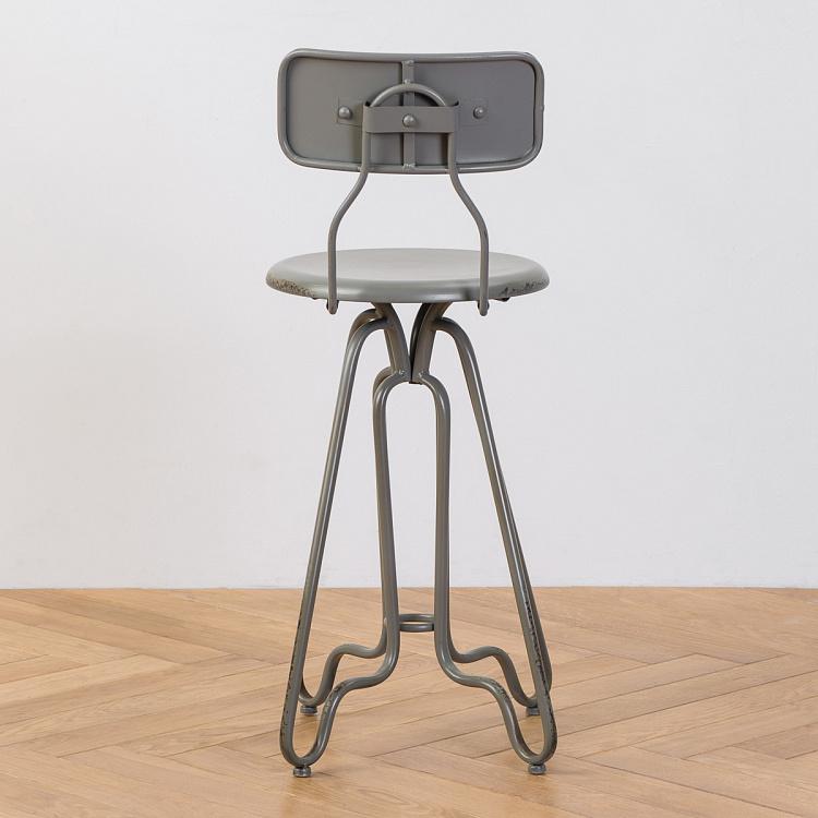 Серый металлический с патиной барный стул Metal Chair Grey Patina