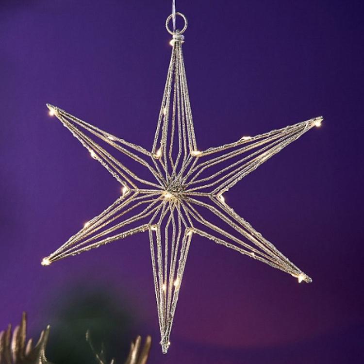 Led Star Warm White Champagne Glitter 30 cm