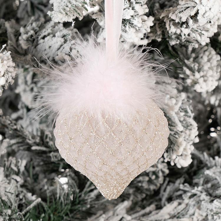 Ёлочная игрушка Розовая многогранная шар-луковица с пухом, S Multifaceted Bulb With Fluff Pink 8 cm