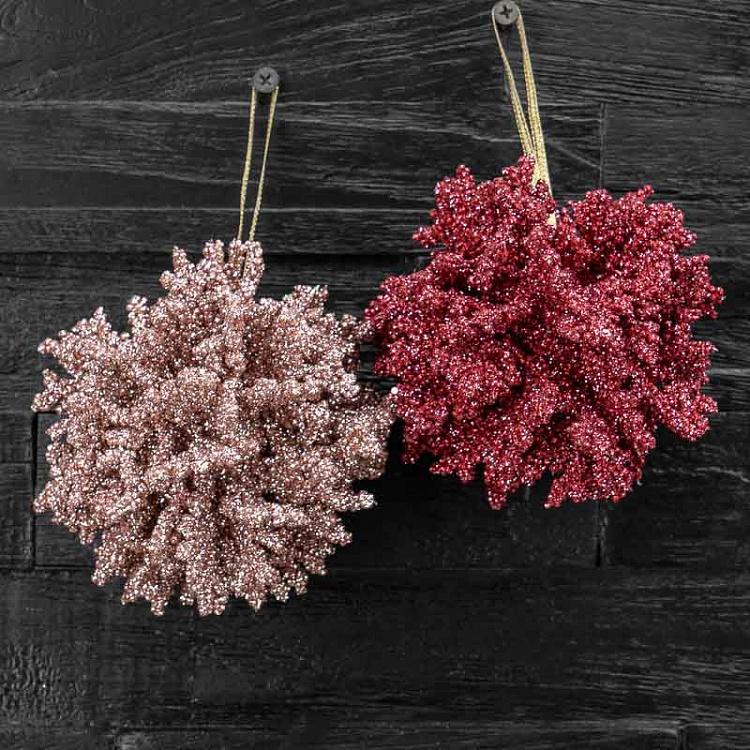 Набор из 2-х ёлочных игрушек Кораллы в блёстках Set Of 2 Glitter Coral Balls Pink/Gold 10 cm
