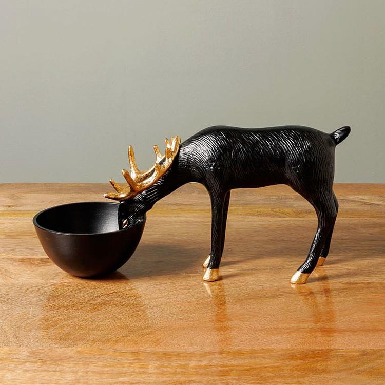 Подставка для мелочей Чёрный олень с золотыми рогами Deer Golden Horns Trinket Tray Black