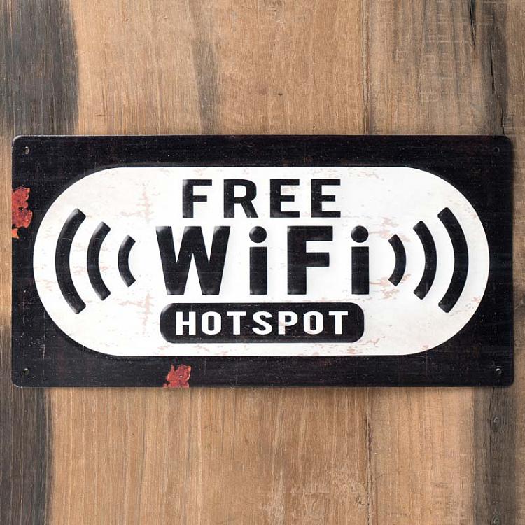 Металлическая табличка Бесплатный WiFi Plaque Metal Free Wifi Hotspot Fond Blanc/Noir