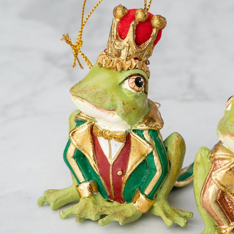 Набор из трёх ёлочных игрушек Принцы-Лягушки Set Of 3 Dressed Frog Princes Green 10,5 cm