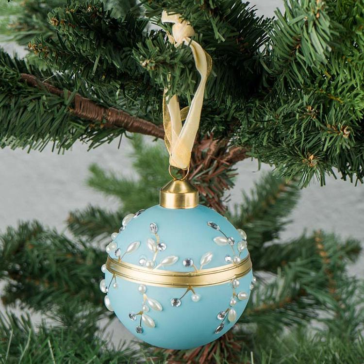 Ёлочная игрушка Голубой шар с жемчугом Pearls Ball Blue 8 cm