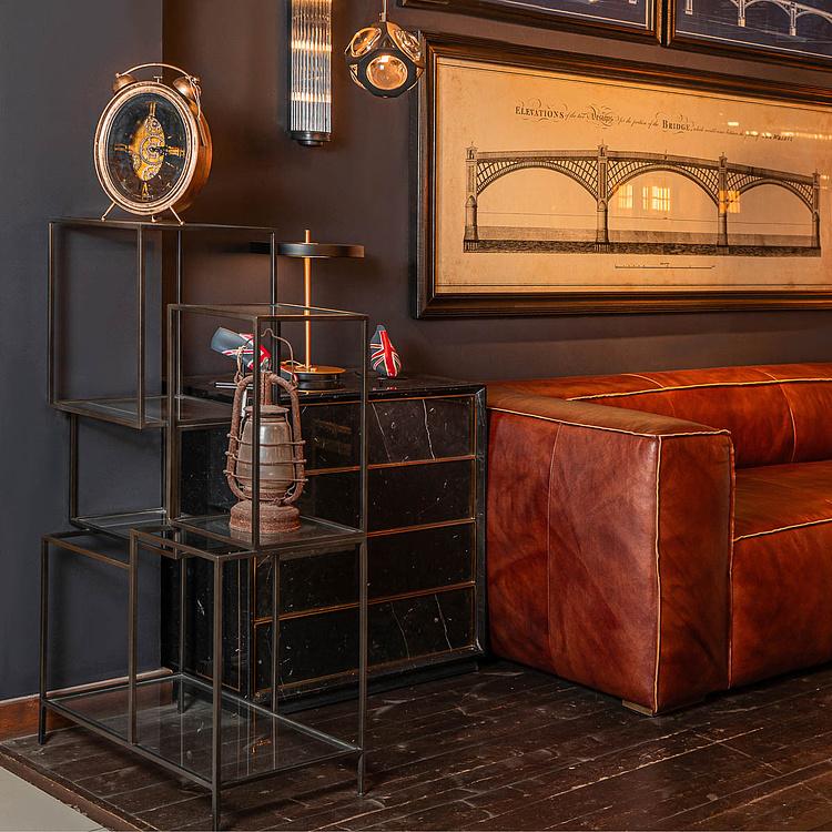 Асимметричный стеллаж из железа и стекла Asymetric Iron And Glass Shelf