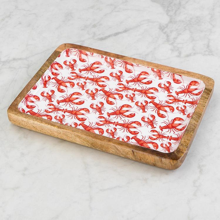 Прямоугольная сервировочная тарелка из дерева манго Лобстеры, L Lobsters Mango Wood Rectangle Serving Plate Large