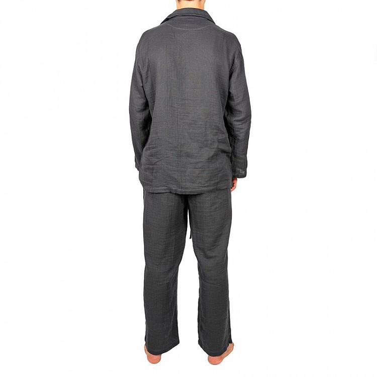 Тёмно-серая пижама из лёгкого хлопка, размер S Crepe Gauze Pajamas Sleep Wear Dark Grey S