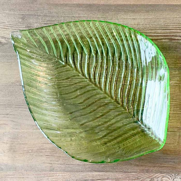Стеклянное блюдо Зеленый листик дисконт Green Plate Limbe In Glass discount
