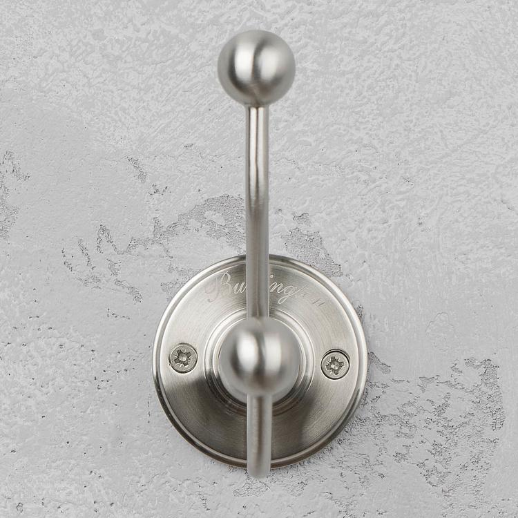 Двухрожковый настенный крючок цвета матовый никель Double Hook Brushed Nickel