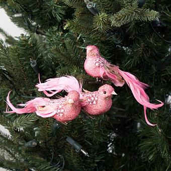 Set Of 3 Jewel Sequin Birds On Clip Pink 18 cm