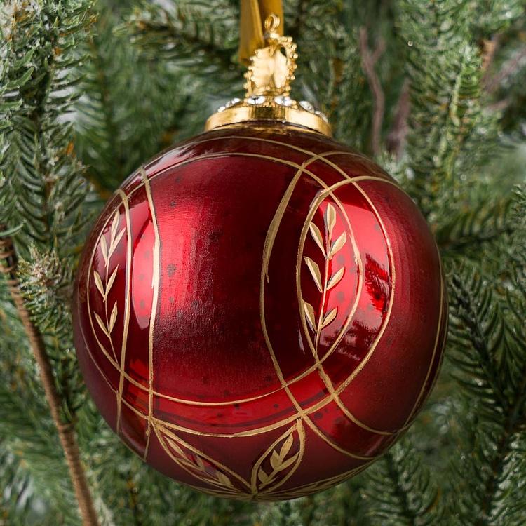 Ёлочная игрушка Красный шар с золотым орнаментом, M Modern Pattern Aged Ball Red 10 cm