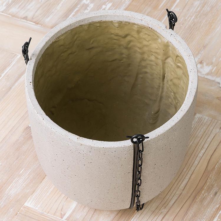 Подвесное серо-белое кашпо-чаша Эффектори Бетон, M Effectory Beton Hanging Bowl White Sand Medium