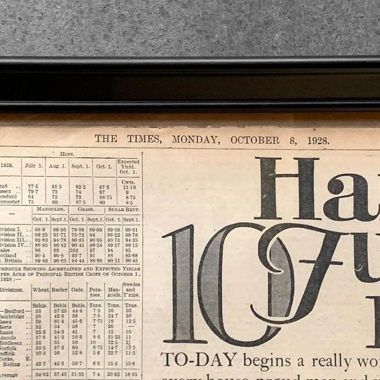 Винтажная газета в раме Таймс, 8 октября 1928 Vintage Times, Oct 8, 1928