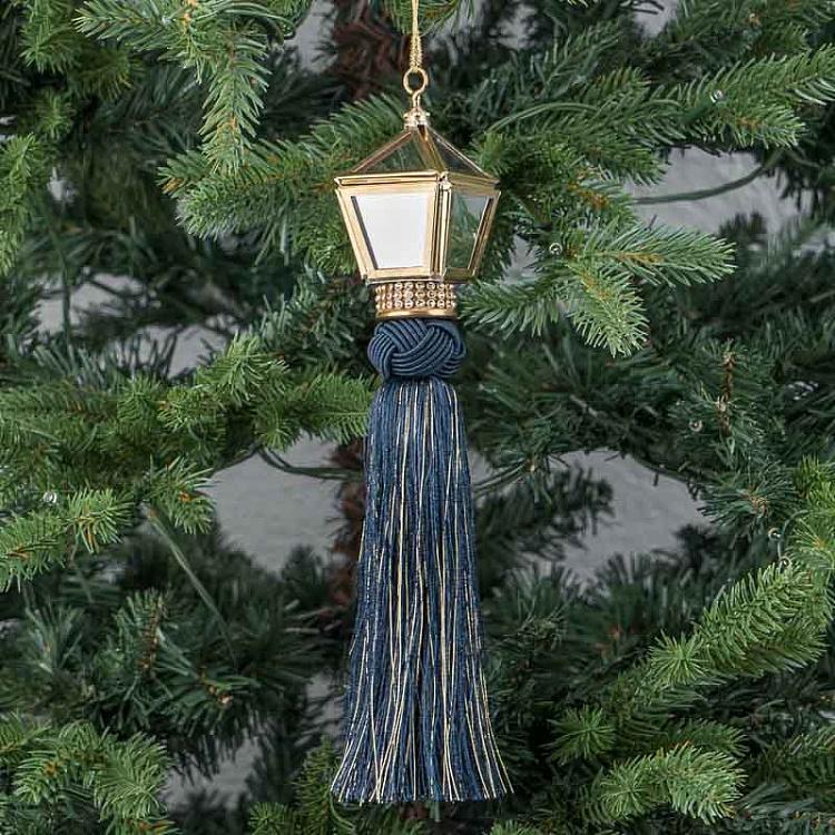 Новогодняя подвеска Синий зеркальный кулон с кисточкой Mirror Pendant With Tassel Blue 25 cm