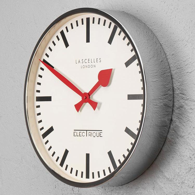 Chrome Retro Wall Clock With Red Hands