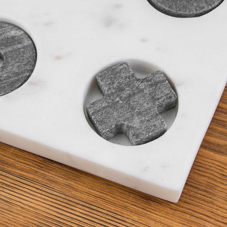 Настольная игра крестики-нолики из мрамора Tic Tac Toe In White And Grey Marble