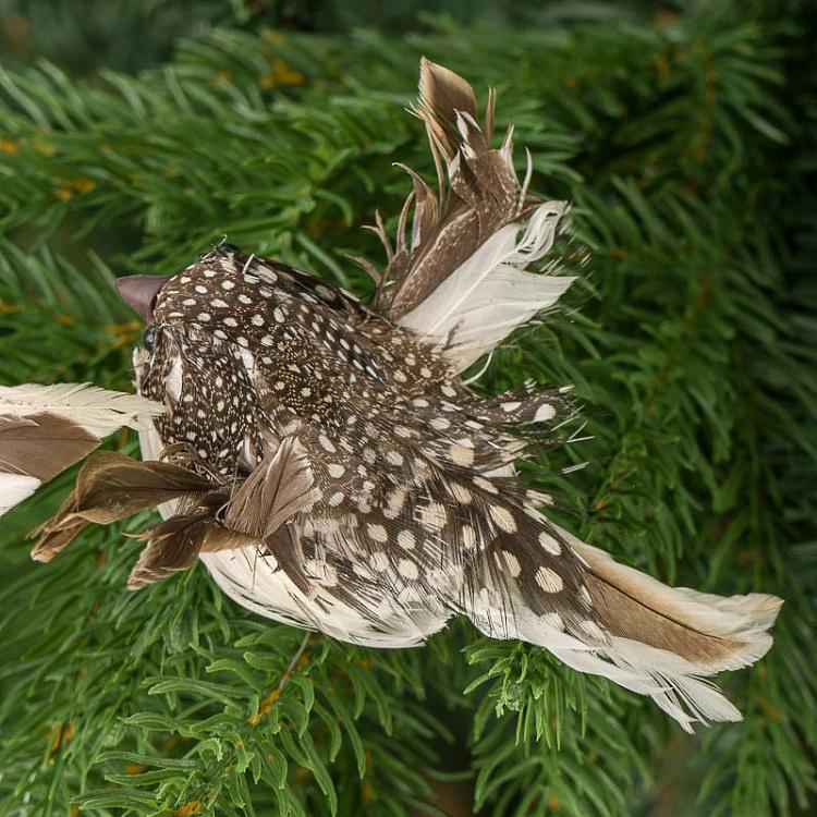 Набор из двух ёлочных игрушек на прищепке Пернатые птицы Set Of 2 Feather Birds On Clip Brown 11 cm