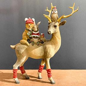 Xmas Deer With Animal Friends Brown/Red 25 cm discount
