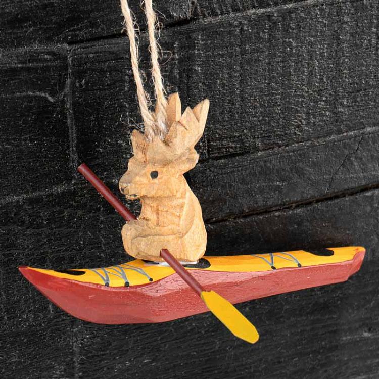 Подвесное украшение Олень в каяке Hanging Wooden Reindeer In Kayak 15 cm