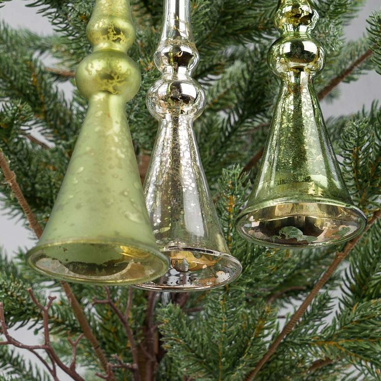 Набор из трёх ёлочных игрушек Колокольчики Set Of 3 Bells Silver, Copper And Green 20 cm