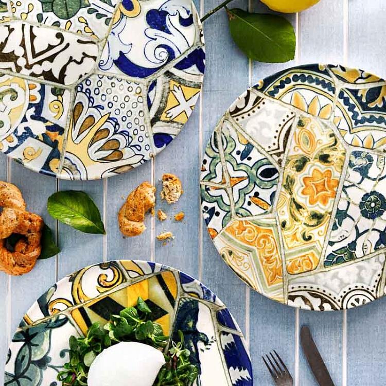 Набор из трёх сервировочных тарелок Средиземноморская майолика Set Of 3 Seaside Maiolica Serving Plates