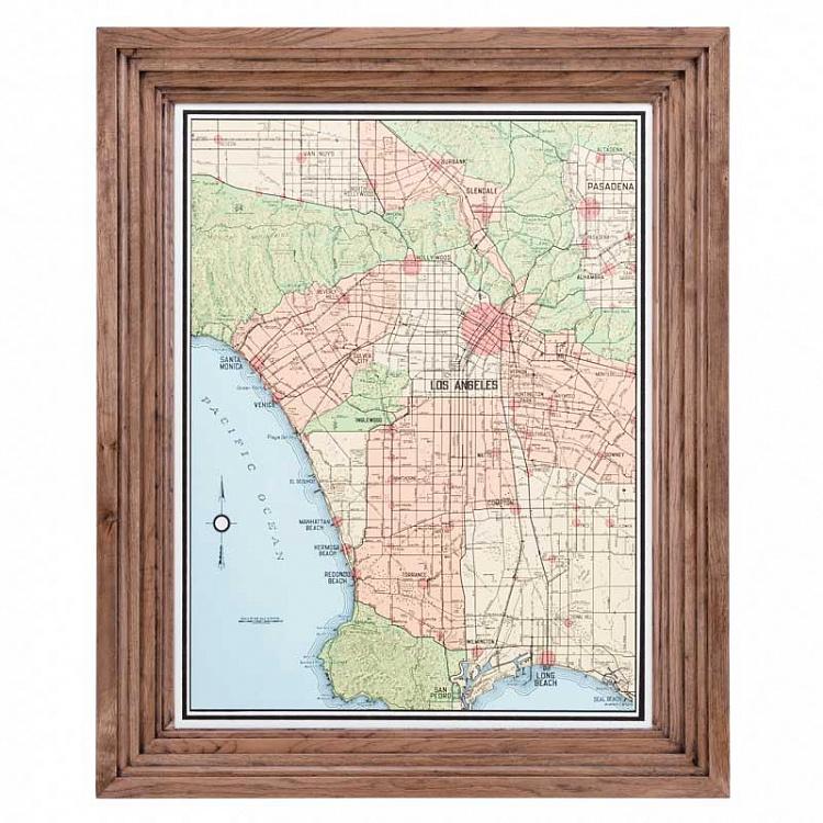 Картина-принт Карта Лос-Анджелеса, рама из высветленного дуба Classic Map Los Angeles, Weathered Oak