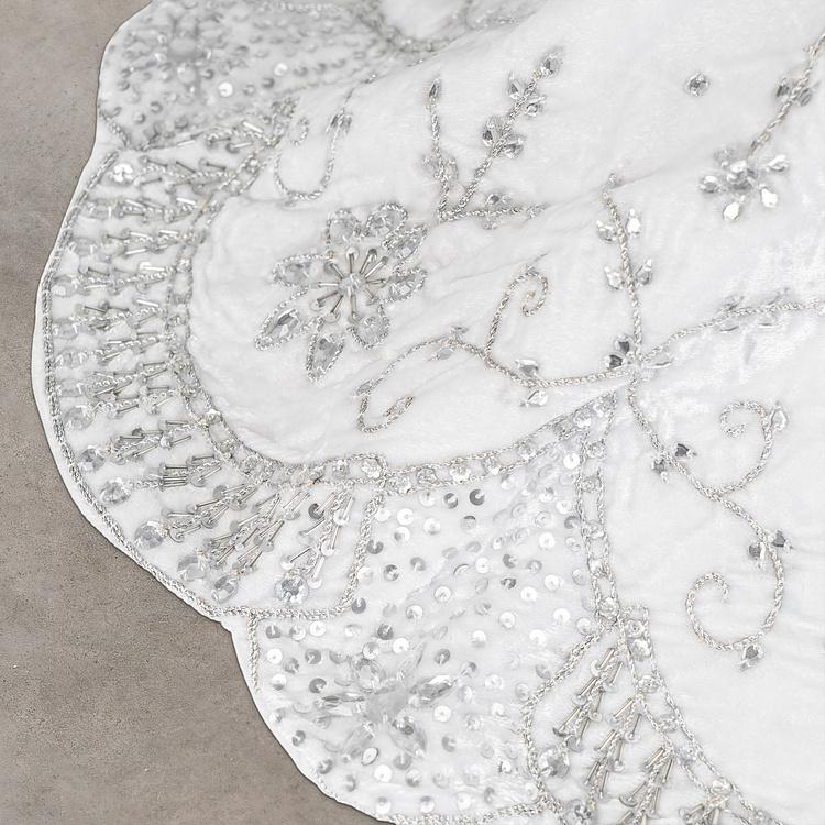 Белый с серебряным коврик-юбка под ёлку большой Christmas Tree Skirt White And Silver 120&nbsp;cm