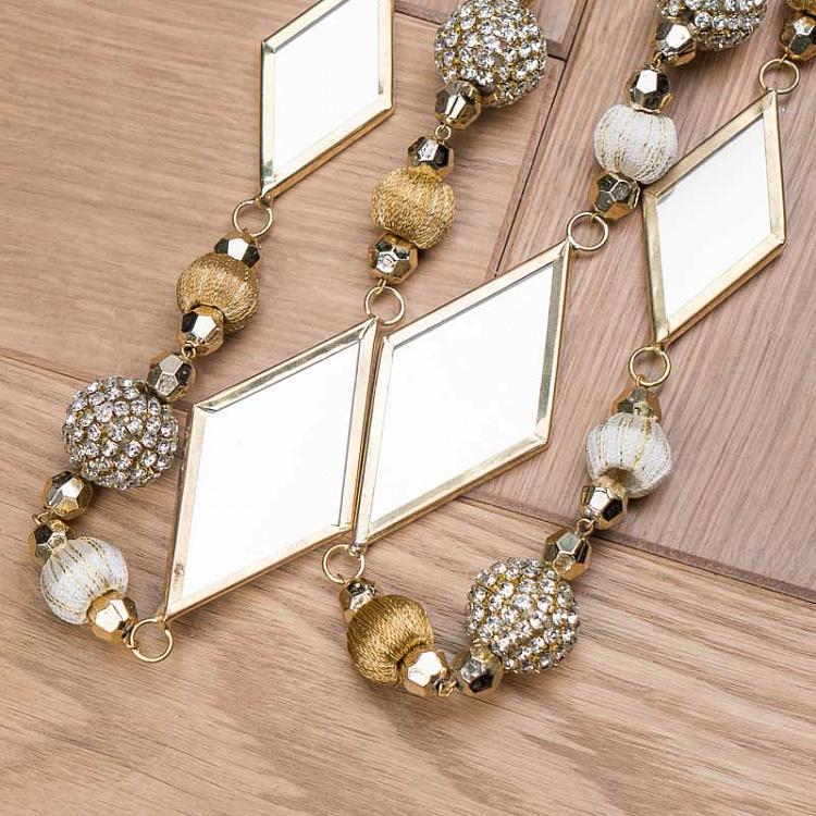 Гирлянда из золотистых бусин и зеркал, 123 см White And Gold Beads And Mirrors Garland 123 cm
