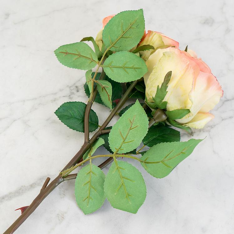 Искусственная роза Флорибунда розово-персиковая Floribunda Rose Branch Pink Peach 60 cm