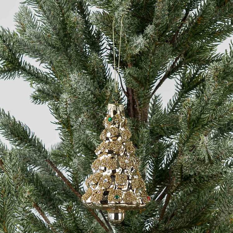 Ёлочная игрушка Золотая ёлка Glass Hanger Tree Gold 12 cm