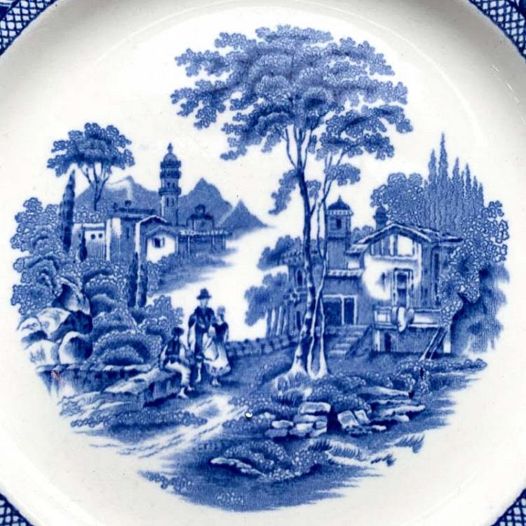 Винтажная тарелка белая с голубым мотивом 11, M Vintage Plate Blue White Medium 11